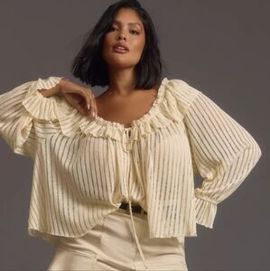 Anthropologie Long-Sleeve Sheer Striped Crop Blouse